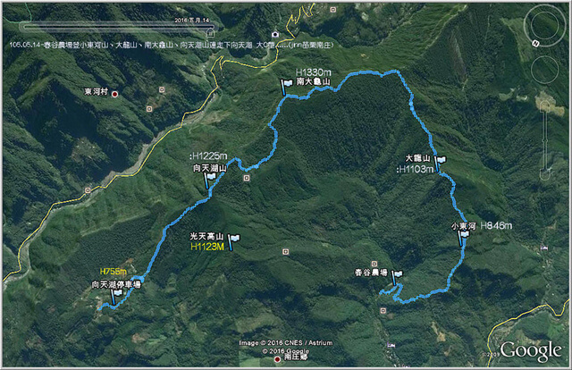 小東河山、大龍山、南大龜山、向天湖山地圖