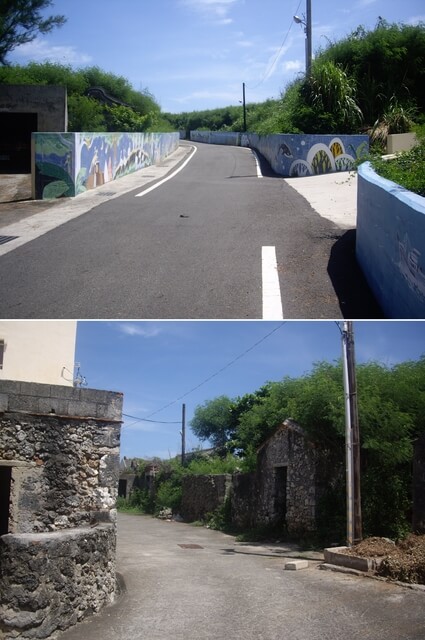 彩繪壁畫、澎湖傳統院落的子孫巷、咾咕牆、牛車道、防禦工事的八卦巷