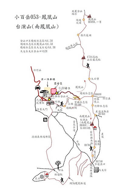 南鳳凰山、天文台、溪頭自然教育園區 參考地圖