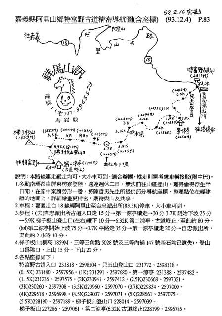 特富野古道 鹿林神木 參考地圖