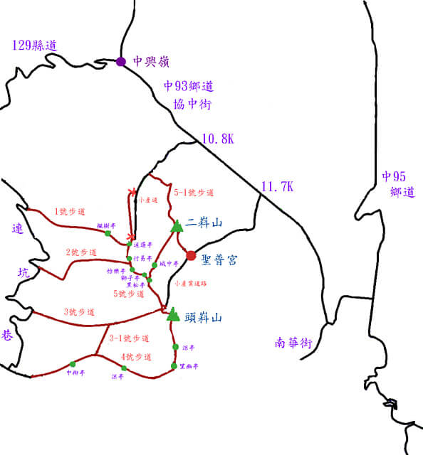 頭嵙山(聖普宮路線) 參考地圖