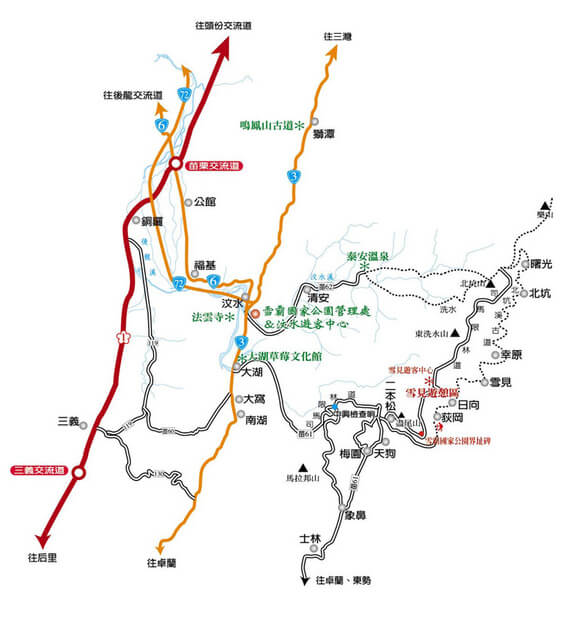 雪見遊憩區、東洗水山、北坑山 參考地圖