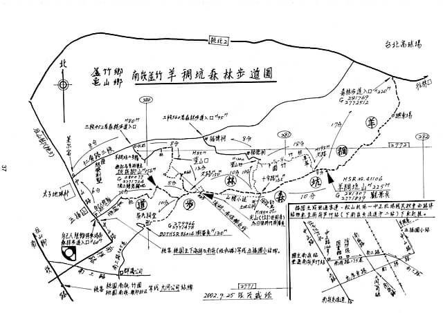 羊稠坑森林步道、拔崁腳山、尖山、羊稠坑山、土地公頭山 參考地圖