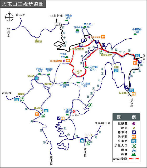 二子坪、大屯坪、大屯山主峰 參考地圖