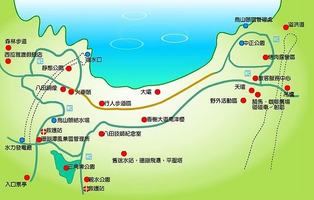 烏山頭水庫、釣魚山林步道、果農之家、桃花心木林步道