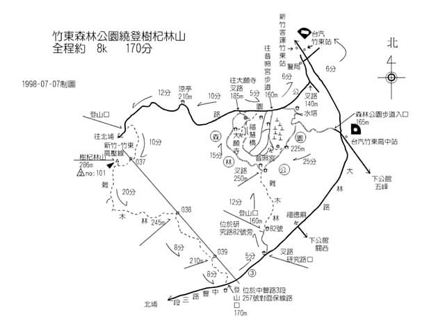 竹東森林公園登山步道、樹杞林山 參考地圖